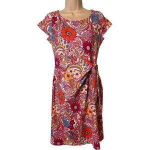 TALBOTS Dress Size Small Petite Island Paisley Colorful Floral Tied Waist